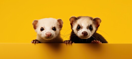 funny two ferret pet portrait ,fashionable animal art photo design, Generative Ai - obrazy, fototapety, plakaty