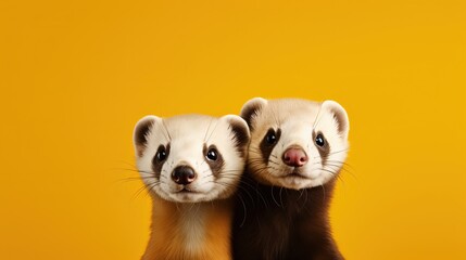 funny two ferret pet portrait ,fashionable animal art photo design, Generative Ai