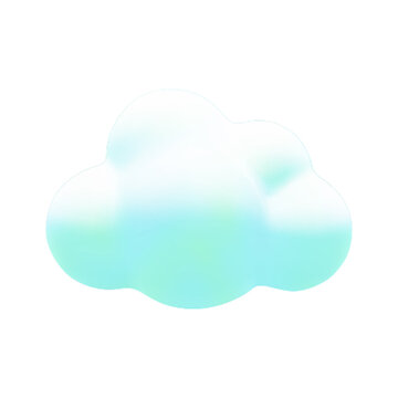 Cartoon 3d colorful fluffy cloud. Vector soft green gradient magic cloud on white background. 3d Render fairy pastel bubble shape, round fantasy geometric cumulus illustration for design, game, app