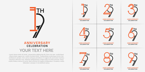 set of anniversary logotype orange and black color for special celebration event - obrazy, fototapety, plakaty