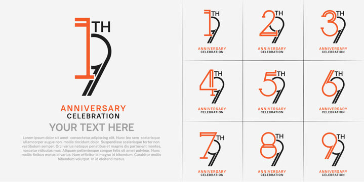 set of anniversary logotype orange and black color for special celebration event