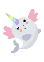 Happy unicorn whale with wings
