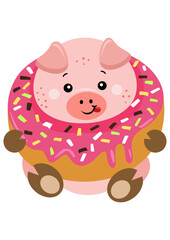 Cute pig inside a delicious donut