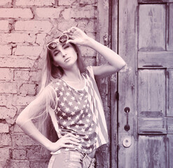 Blond girl in american retro style