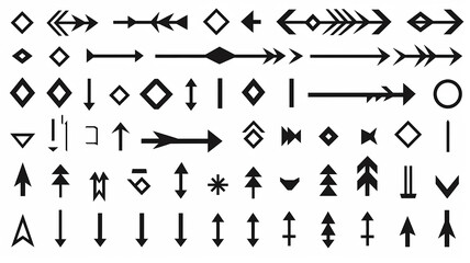 arrow, collection of icons of small black pointer arrows for design isolated on a white background, flat minimalism graphics, set of illustrations