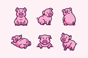 Pig pack collection cartoon character vector illustration