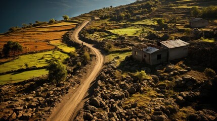 Naklejka premium Expansive landscape with nature's vibrant hues, view above