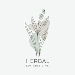Herbal Editable line art Design. Natural organic herbal label for Cosmetics, Pharmacy, healthy food - 702187513