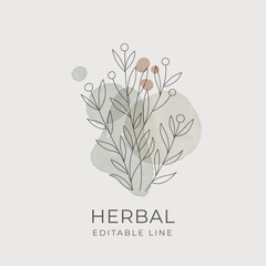 Herbal Editable line art Design. Natural organic herbal label for Cosmetics, Pharmacy, healthy food - 702187757
