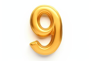 Gold Number 9 Nine On White Background