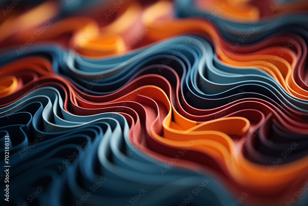 Poster Waves of abstract patterns symbolizing the integration of quantum principles into cutting-edge medical research.