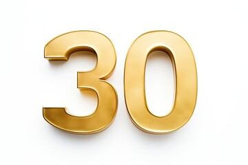 Gold Number 30 Thirty On White Background