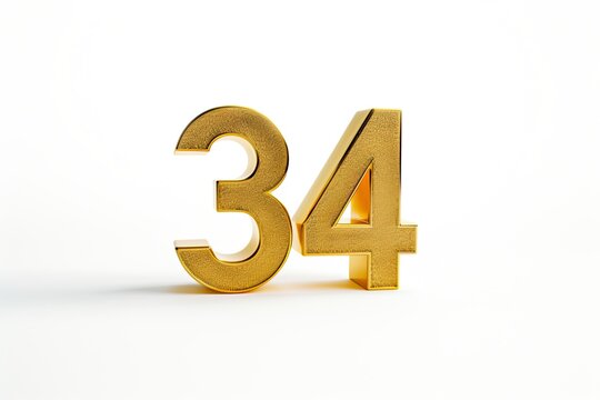 Gold Number 34 On White Background