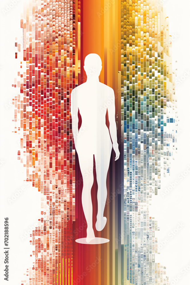 Poster Mosaic of abstract elements representing diverse health data sources, emphasizing the importance of comprehensive health information.