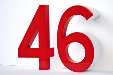 Red Number 46 Forty Six On White Background