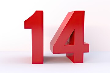 Red Volumetric Numerals Text 14 On White Background