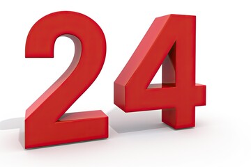Red Volumetric Numerals Text 24 On White Background