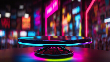 A table in a nightclub cafe for product presentation and advertising on a blurred background