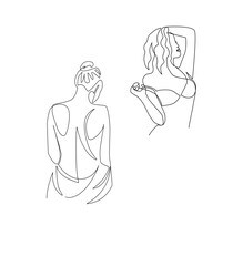 Nude woman drawn in line art style
