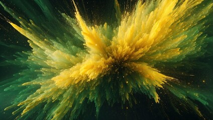 Lush, organic explosion of green and yellow, with a fine mist of particles and a rich, deep color saturation.