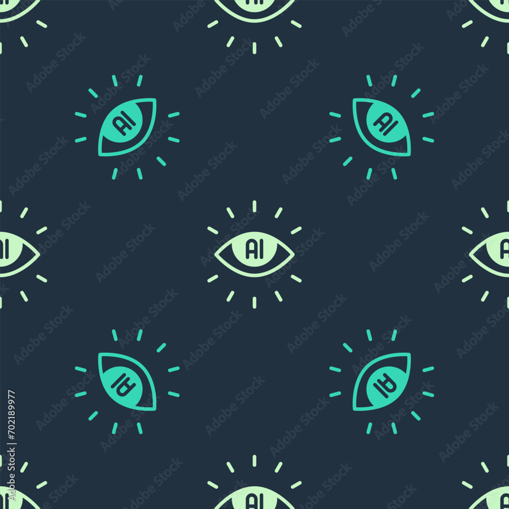 Poster green and beige artificial intelligence ai icon isolated seamless pattern on blue background. machin