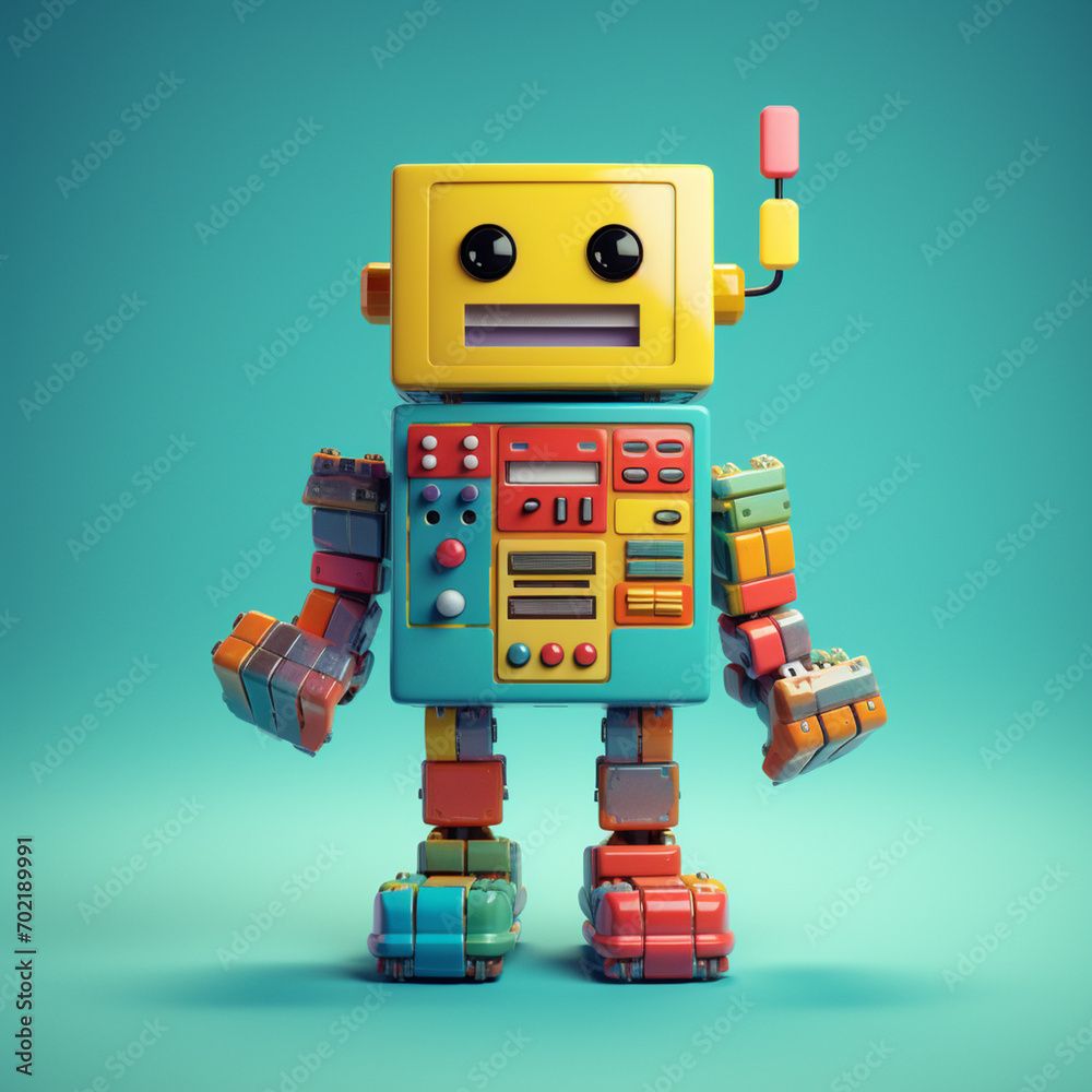 Aufkleber Playful depiction of an 8-bit pixel robot character, showcasing the charm of retro game design.