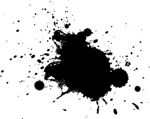 black ink painting dropped splatter splash in grunge graphic style on white background
