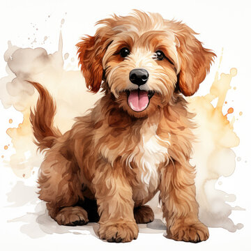 Watercolor Goldendoodle Clipart, Generative Ai