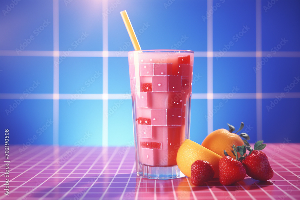 Aufkleber Pixel art representation of a fruit smoothie, infusing a classic beverage with pixelated charm.