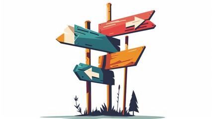 Colorful wooden arrow signs. illustration in flat cartoon style. Generative AI