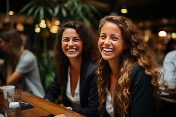 Obraz premium Businesswomen of various ethnicities collaborating in a conference room, promoting diversity and inclusion, Generative AI