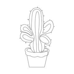 Continuous single-line art of cactus. Cute cactus one-line drawing vector and illustration