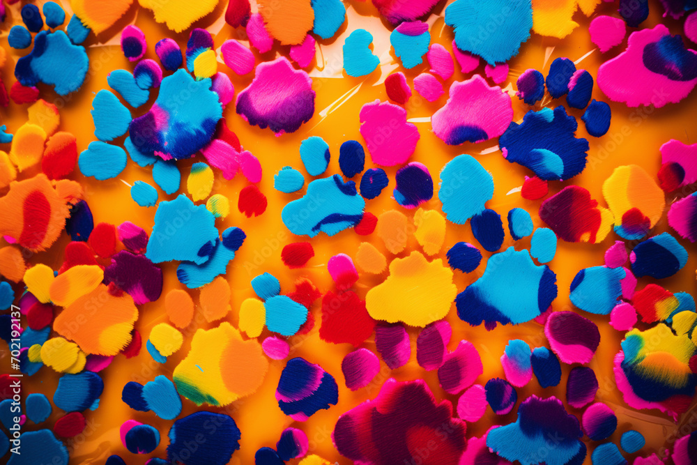 Leinwandbilder Vibrant image featuring paw prints on a colorful surface, creating a visually appealing and lively composition.