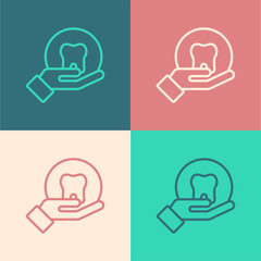 Pop art line Tooth icon isolated on color background. Tooth symbol for dentistry clinic or dentist medical center and toothpaste package.  Vector