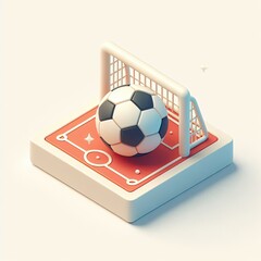 3D icon of a football ball and a goal in isometric style on a white background