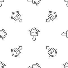 Grey line Property and housing market collapse icon isolated seamless pattern on white background. Falling property prices. Real estate stock risk or economic recession.  Vector