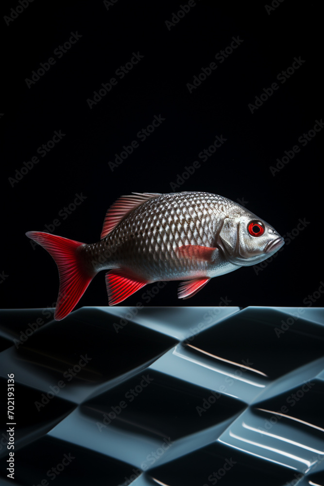 Leinwandbilder Unique and abstract representation of a fish's shadow in the geometric patterns of aquarium light, creating a visually captivating scene.
