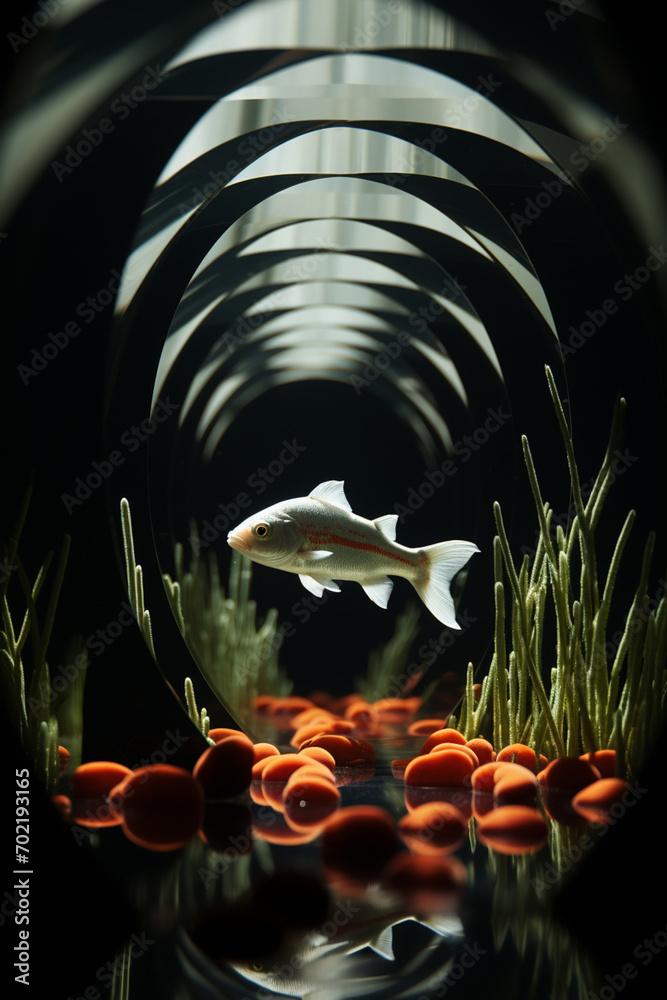 Leinwandbilder unique and abstract representation of a fish's shadow in the geometric patterns of aquarium light, c