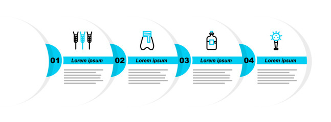 Set line Mace, Bottle of vodka, Cossack pants and Wheat icon. Vector