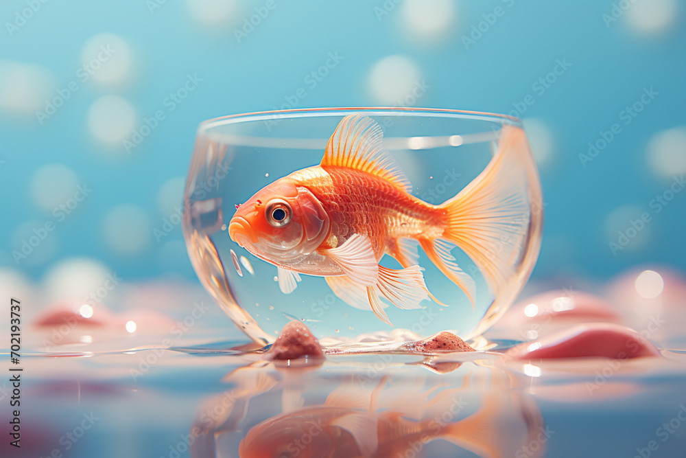 Leinwandbilder charming pixel art of a goldfish swimming in a pixelated bowl, blending the simplicity of a pet with