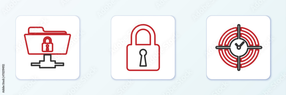 Poster set line time management, ftp folder and lock and lock icon. vector