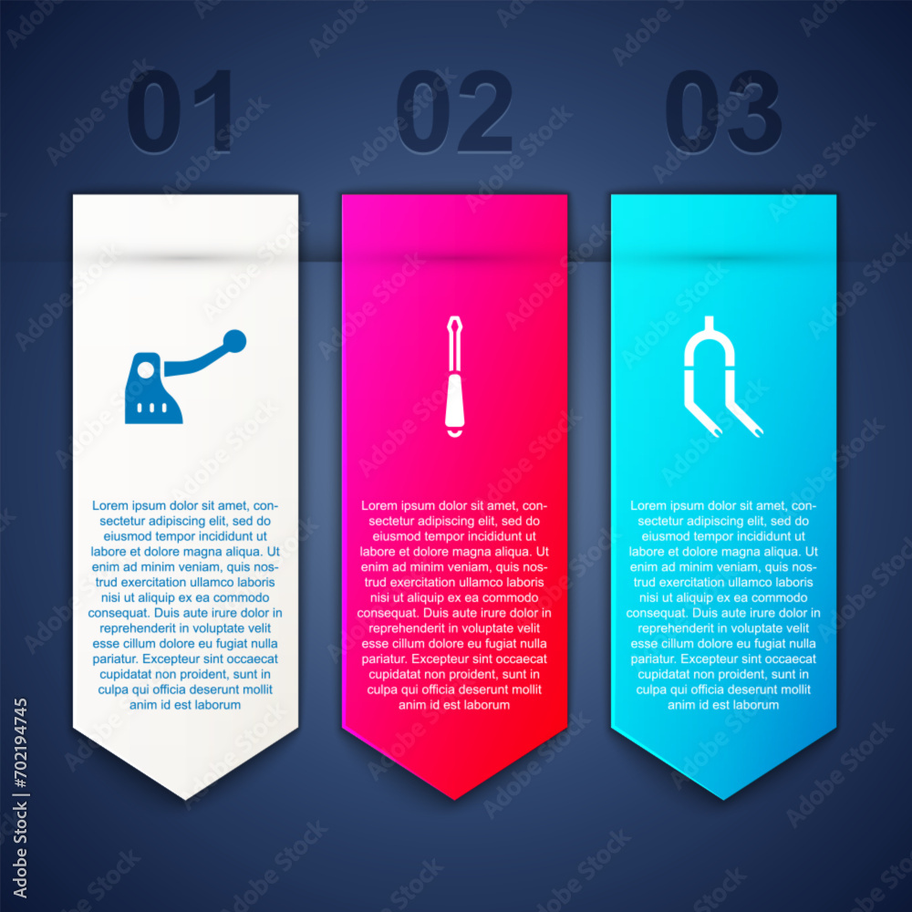 Sticker Set Bicycle brake, Screwdriver and fork. Business infographic template. Vector