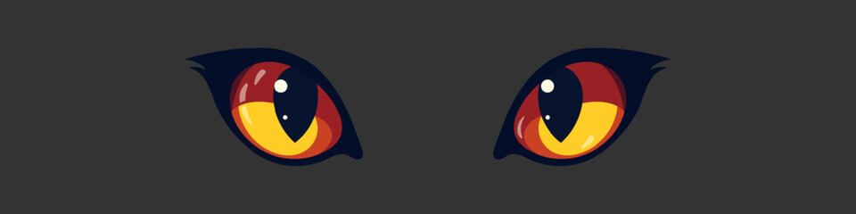 Cat's eyes. Bright eyes of a dark cat. Cartoon style. Vector. Feline care concept.