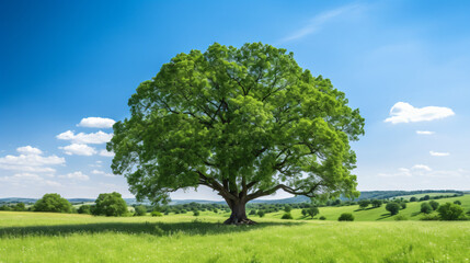 Fototapeta na wymiar Oak tree on green meadow