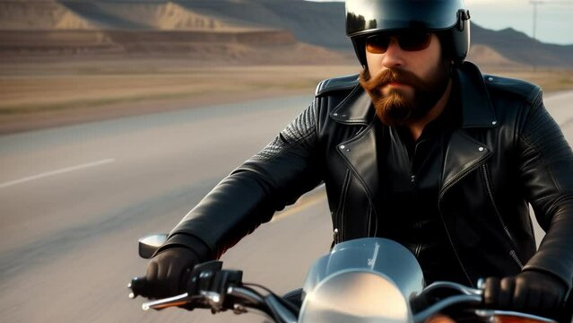 Adrenaline on the road, a man on a motorcycle in a leather jacket