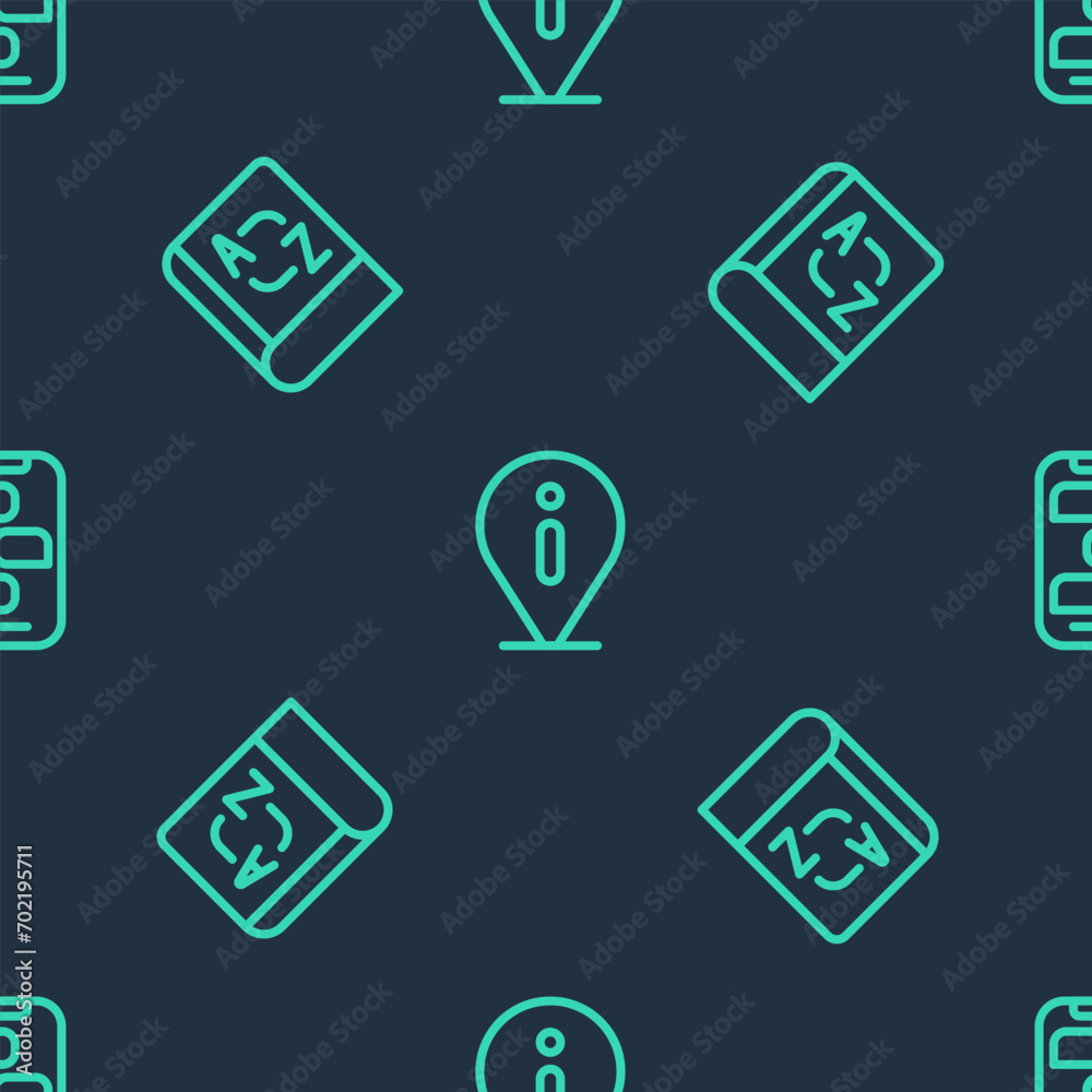 Fototapete set line information, translator book and new chat messages notification on seamless pattern. vector