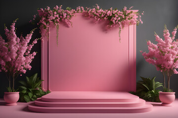 Fototapeta na wymiar Concept art for 3d empty podiums back, springtime mood. 