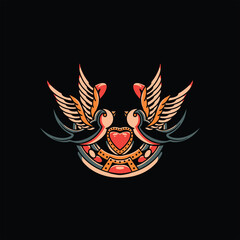 love swallow tattoo vector design