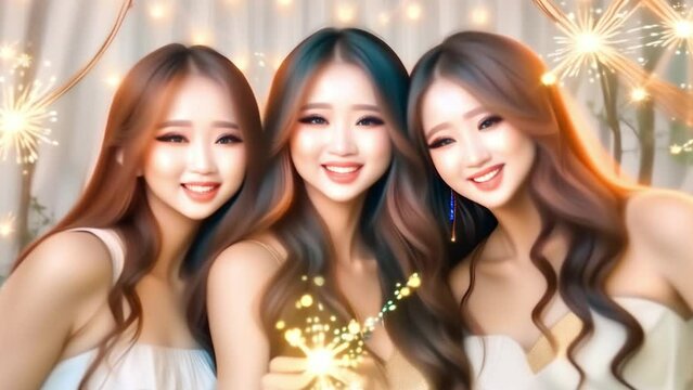 Shot of asian girls with sparklers