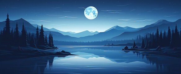 Tranquil moonlit lake